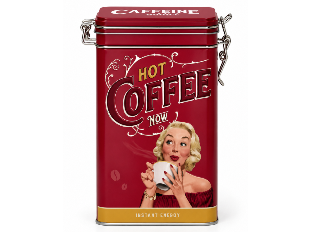 Plechová dóza s klipem Hot Coffee Now