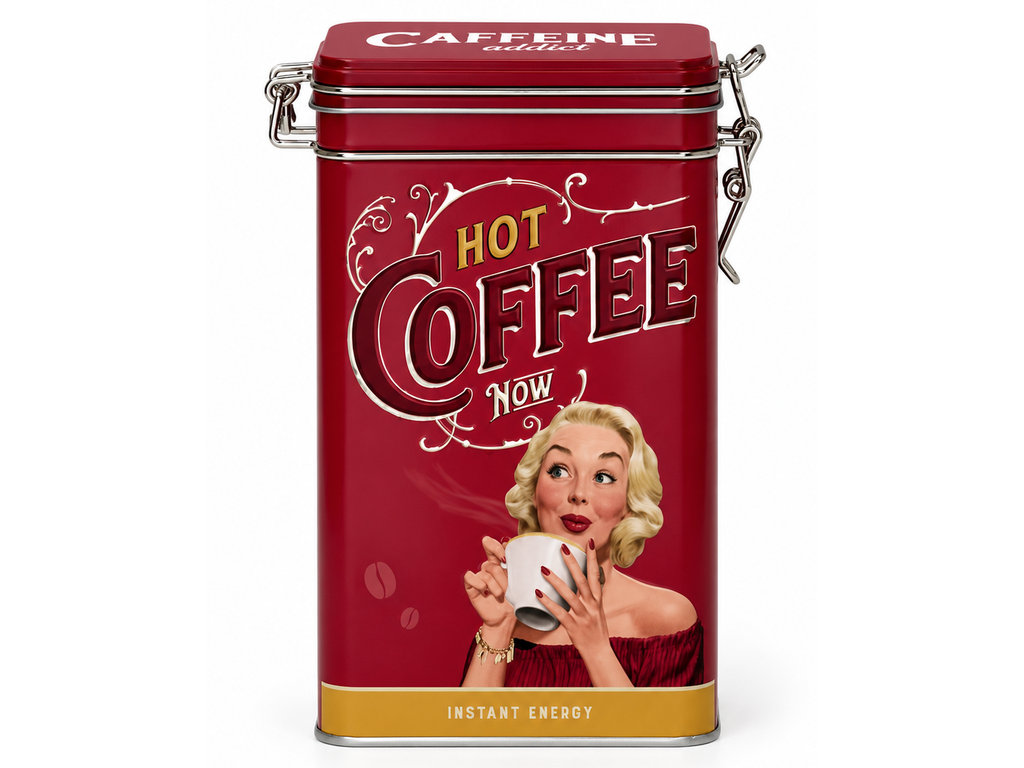 Plechová dóza s klipem Hot Coffee Now